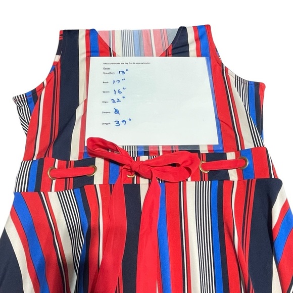 Wrapper Multicolor Striped Dress size L. Ribbon sash, Stretchy, July 4th - Picture 9 of 10